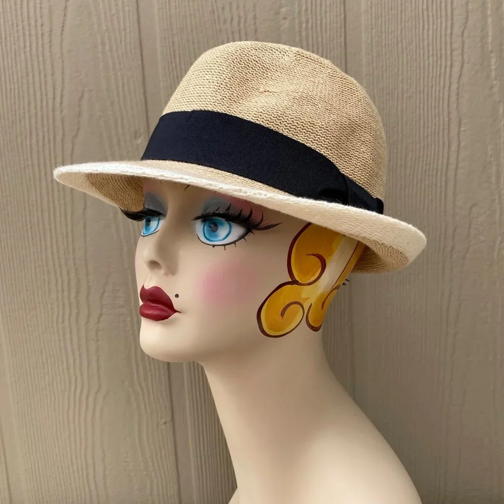 SOLD Vintage 90s Woven Trilby Fedora Hat - Picture 5 of 13